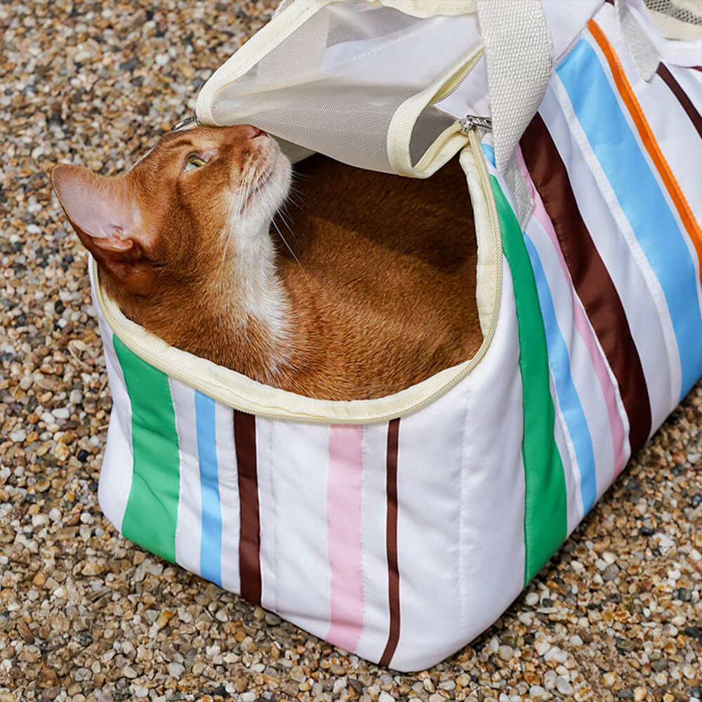 Bolsa de Transporte para Pets com Listras Estilosas e Compartilhada para Viagem – Para Gatos e Donos