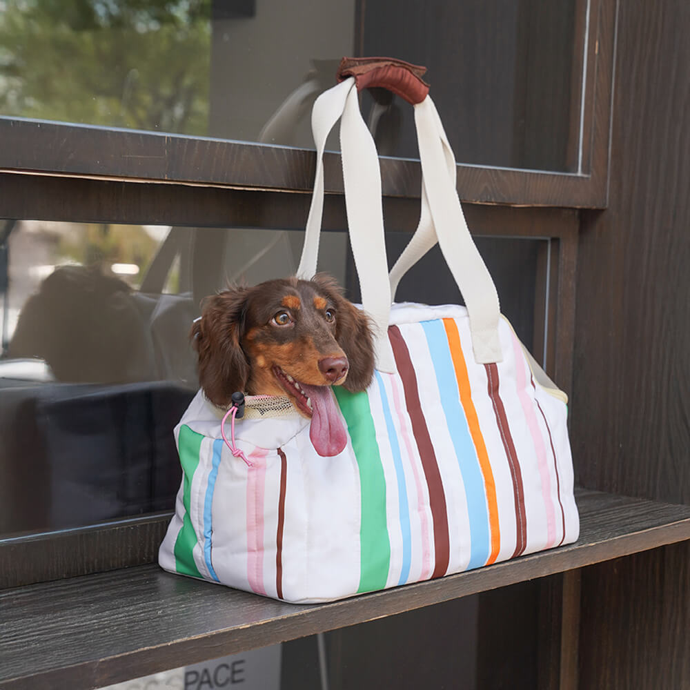 Bolsa de Transporte para Pets com Listras Estilosas e Compartilhada para Viagem – Para Gatos e Donos